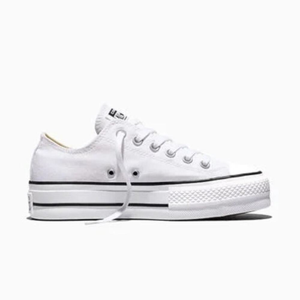 Converse Low Top Platform Sneakers White Lace Up Shoes Casual Chunky Sole Size 8